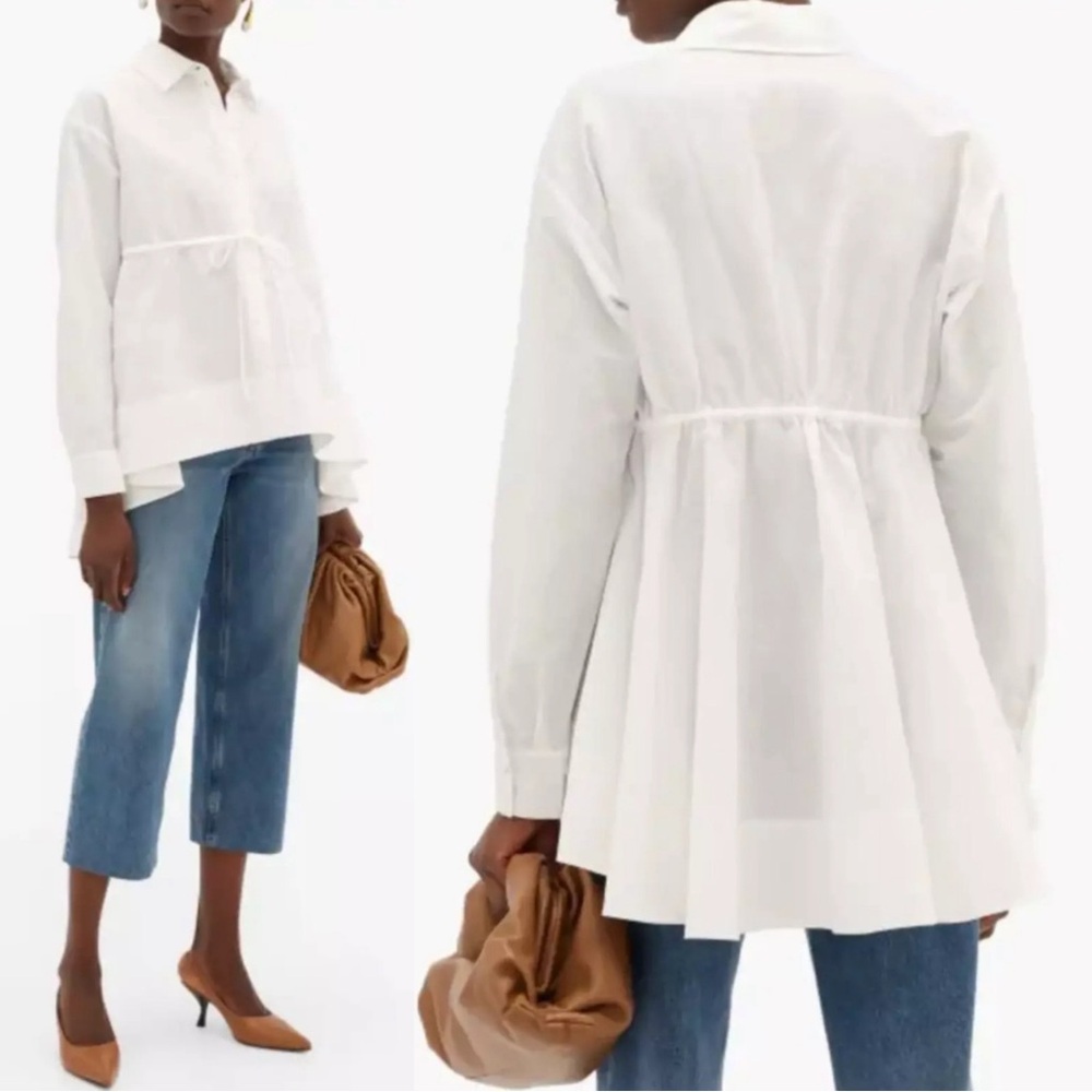 Brock Collection Waist Tie Cotton Linen Poplin Shirt Size 6 NWT Crisp White
